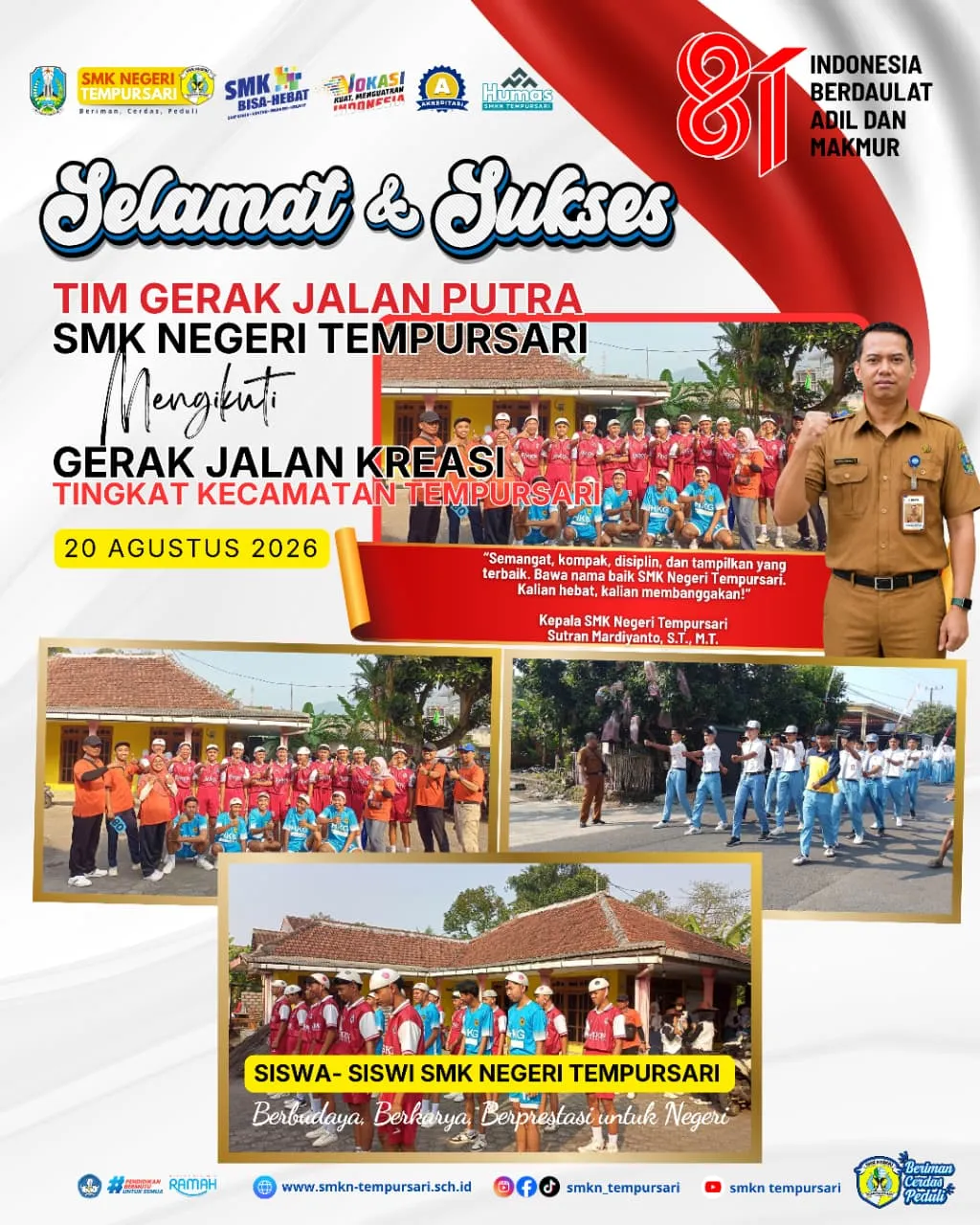 Semangat Tim Gerak Jalan Putra SMK Negeri Tempursari Meriahkan Gerak Jalan Kreasi Tingkat Kecamatan